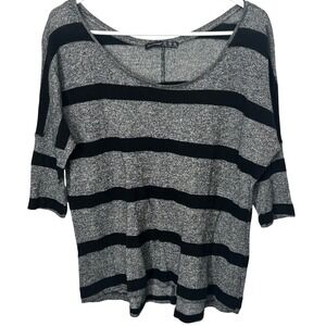 Atmosphere Gray with Black Stripes 3/4 Dolman Sleeve Scoop Neck Sweater UK 12